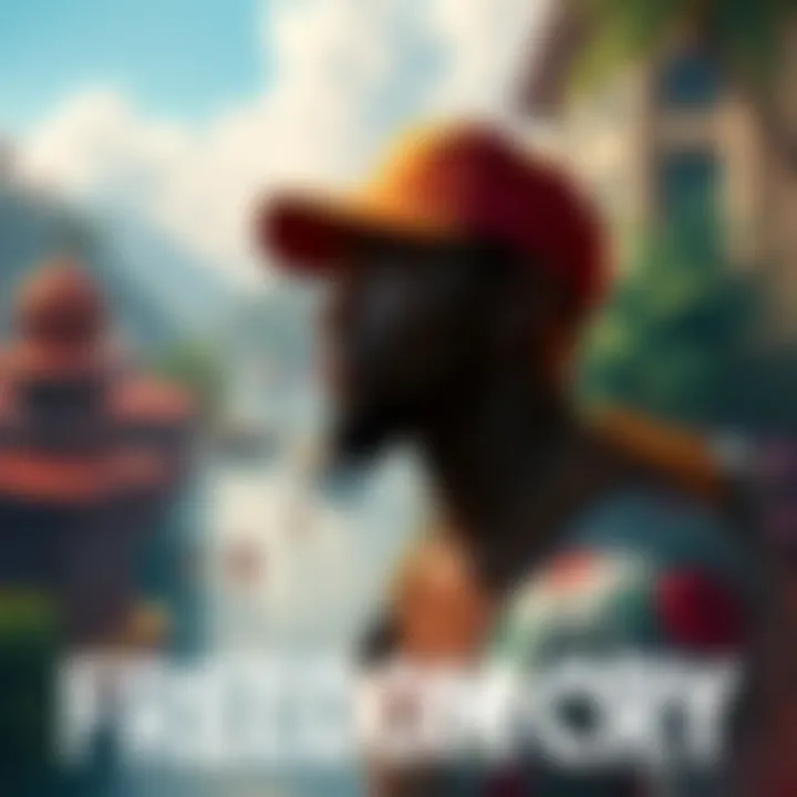 A digital artwork depicting the character Adewale in a vibrant Port au Prince setting, surrounded by lush landscapes and historical buildings, reflecting the essence of the Freedom Cry story.