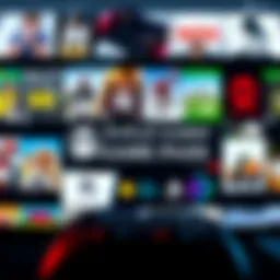 A collage of various Free-to-Play games displayed on a gaming console interface, showing popular titles and subscription logos.