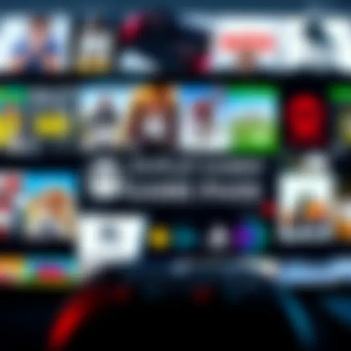 A collage of various Free-to-Play games displayed on a gaming console interface, showing popular titles and subscription logos.