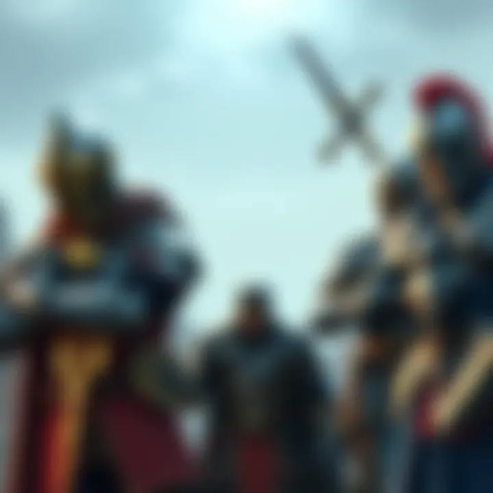 A collage of video game characters inspired by French culture, including knights and fantasy figures.