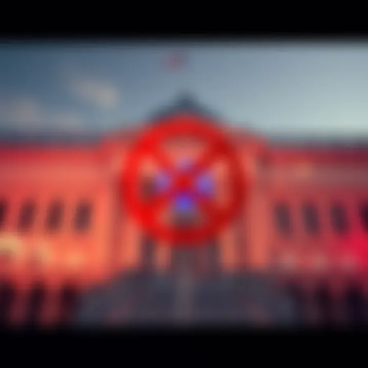 French Government Discontinues Microsoft Teams A government building with a sign indicating the discontinuation of Microsoft Teams, symbolizing a shift to new communication tools.