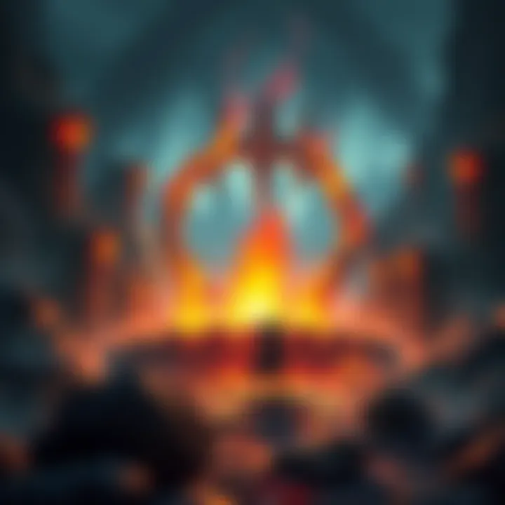 Frenzied Flame Ending in Elden Ring A character standing at a glowing flame in Elden Ring, surrounded by rocky terrain and mysterious structures, representing the challenges of finding the Frenzied Flame ending.