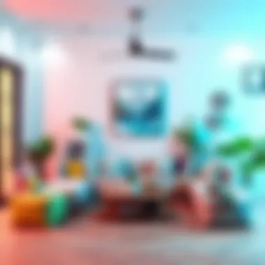 A stylish living room featuring modern decor elements like plants, colorful cushions, and unique wall art, reflecting current trends for 2026.