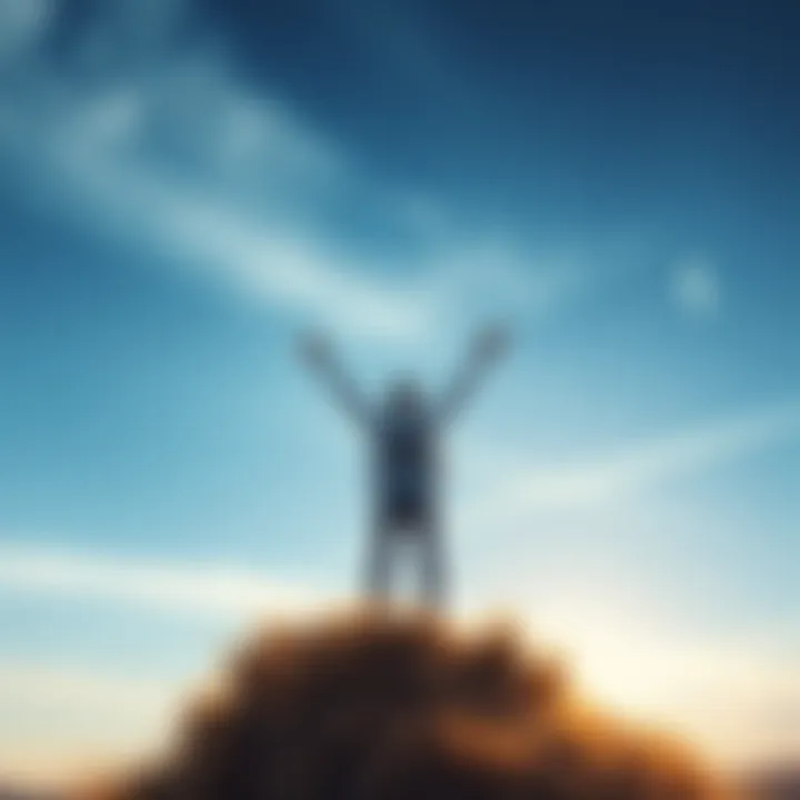 A person standing on a hill with arms raised, symbolizing new beginnings and letting go of the past.
