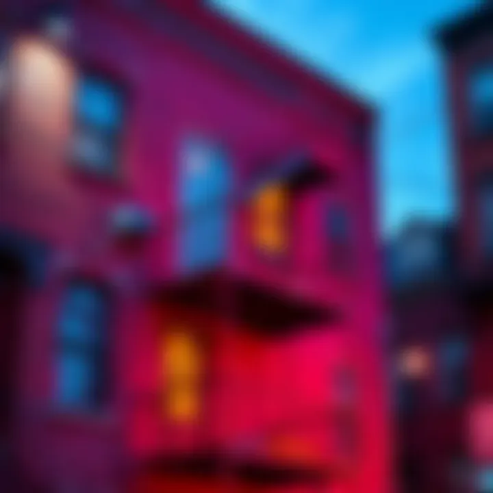 A newly painted fire escape with bright colors, sparking interest from local residents. The structure stands out against the building, suggesting excitement in the community.