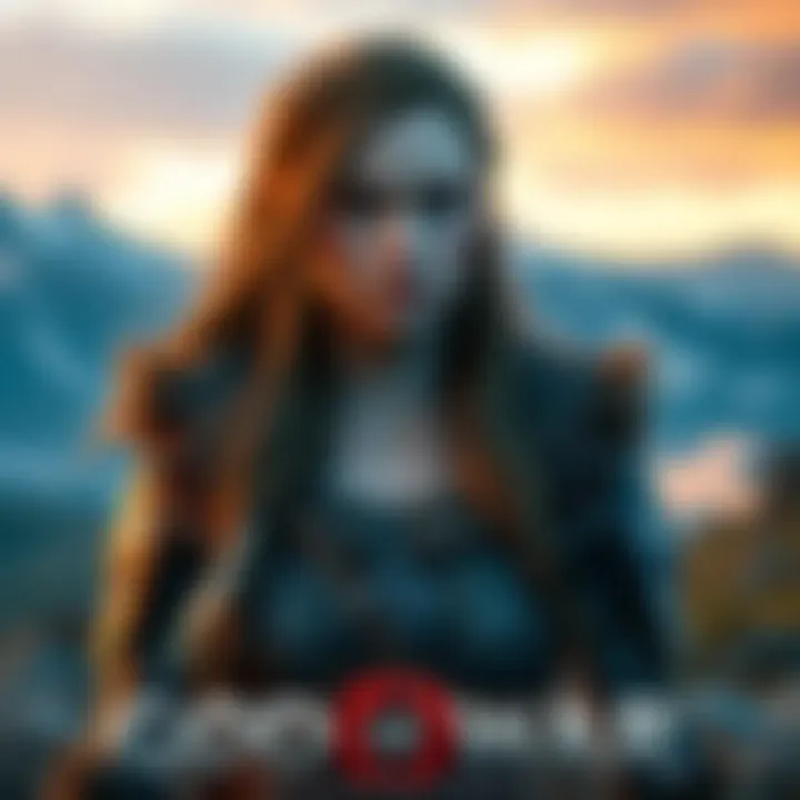 An image of Freya, a character from God of War: Ragnarok, showing her in a thoughtful pose with a backdrop of Nordic landscapes.