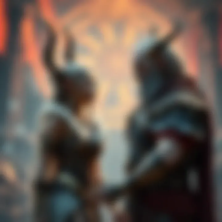 Freya and Mimir recognize Kratos as a God, showing surprise and curiosity in a mystical setting.