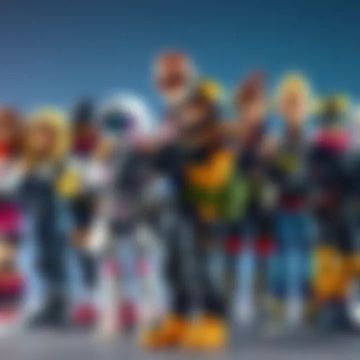 Colorful characters from various free-to-play FPS games standing together, encouraging a positive gaming community