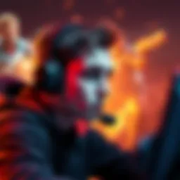 A gamer wearing a headset, looking frustrated while speaking into a microphone, surrounded by game graphics that show conflict and deception.
