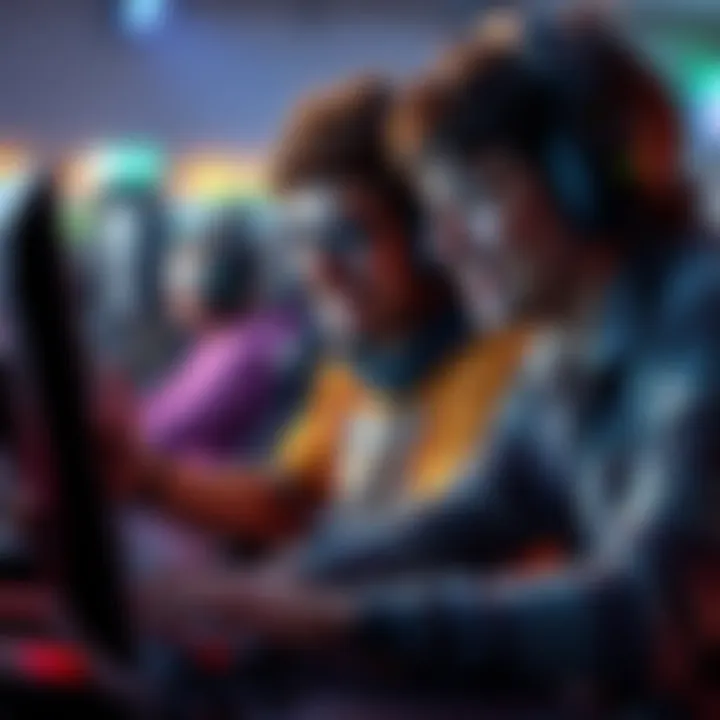 Two gamers smiling and working together on a strategy in a video game, showcasing teamwork and camaraderie in a friendly match.