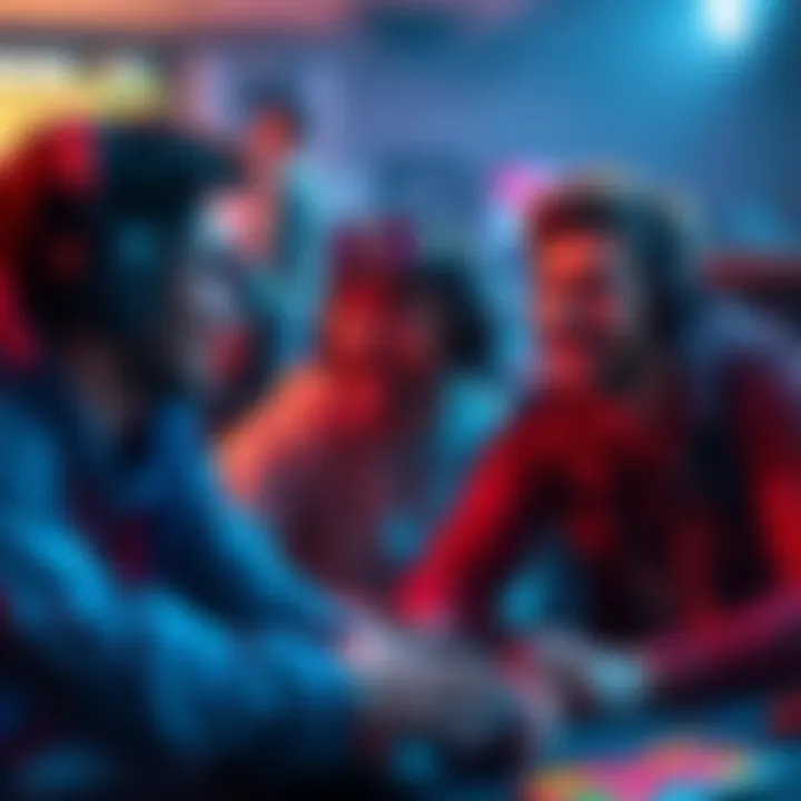 A group of gamers play together, with a killer character smiling and having fun, showing positive player interactions.