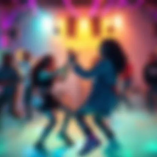 Players enjoying a dance party in a vibrant gaming world, showcasing camaraderie instead of combat.