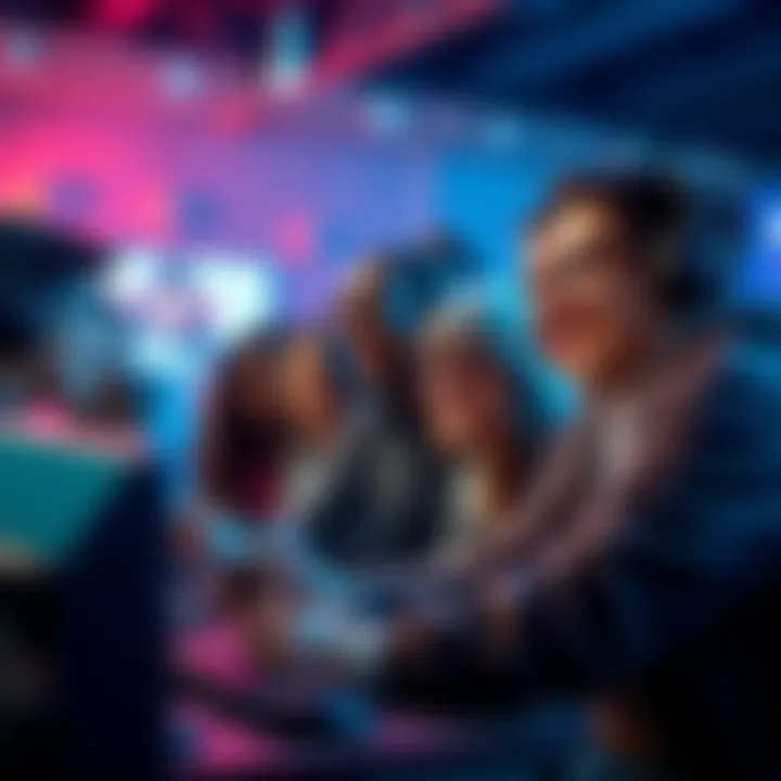 Group of gamers playing together A diverse group of new players enjoying a friendly gaming session, smiling and supporting each other.