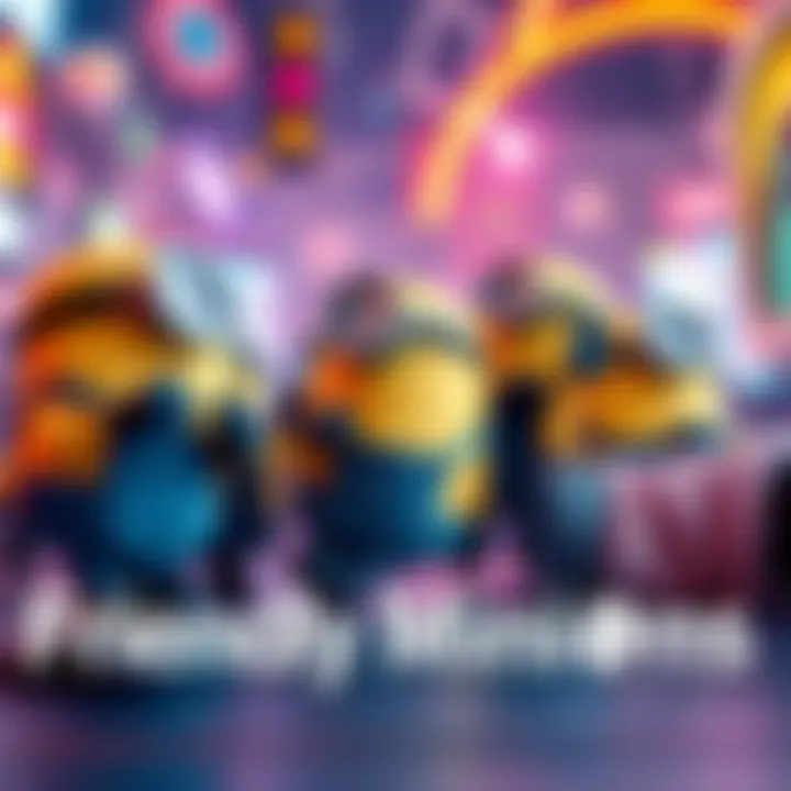 A group of friendly minions assisting a player in a colorful game environment, showcasing teamwork and strategy during gameplay.
