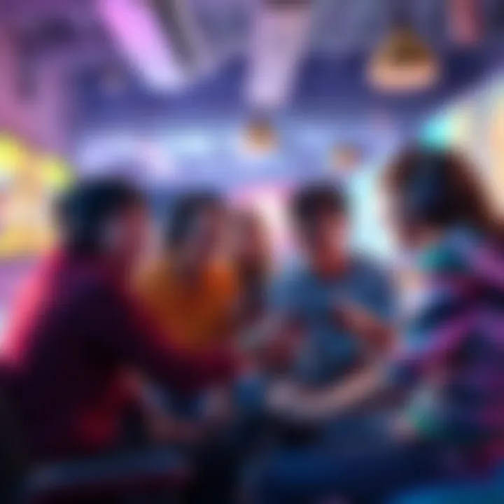 A group of players in a vibrant gaming environment, interacting and forming friendships while playing BGMI, showcasing joy and connection.