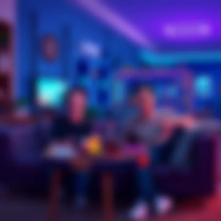 Two friends enjoying a coop indie game on a couch with snacks and drinks around them