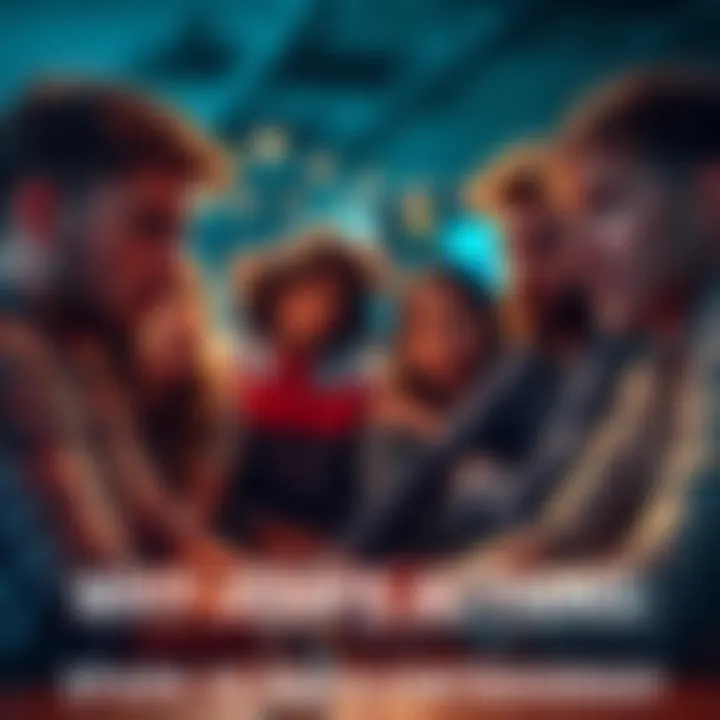 A group of friends looking worried while talking about Josh's recent reckless behavior, showing signs of distress and concern.
