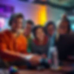 A group of friends playing video games together, focused on cooperative PvP and PvE challenges, showcasing teamwork and excitement