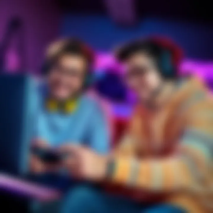 Two friends playing video games online, one is ahead in levels, both are having fun