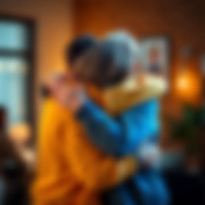 Two friends embracing in a warm hug, showcasing affection and support