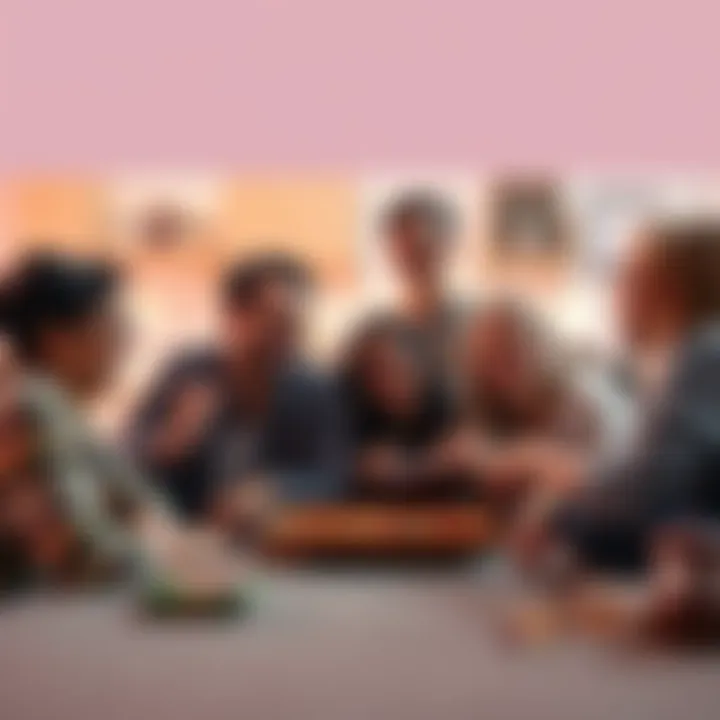 A group of friends laughing and playing board games together, surrounded by memories of pastimes, creating a joyful atmosphere.