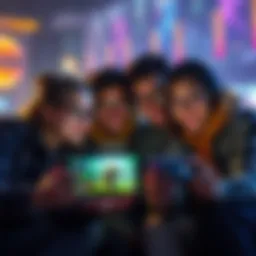 Friends playing co-op RPG Group of friends enjoying an online co-op action RPG together on their devices