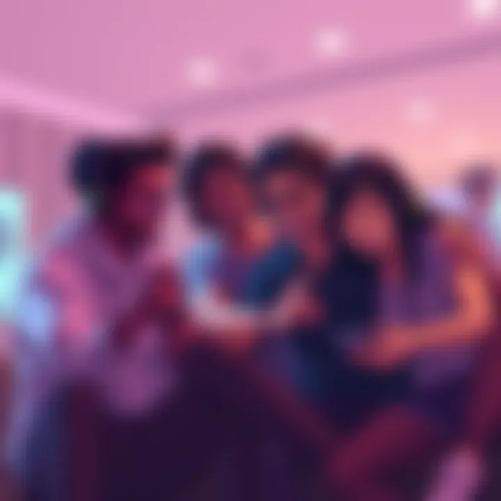 A group of friends enjoying a gaming session in STW, collaborating and helping each other, with cheerful expressions and a fun atmosphere.