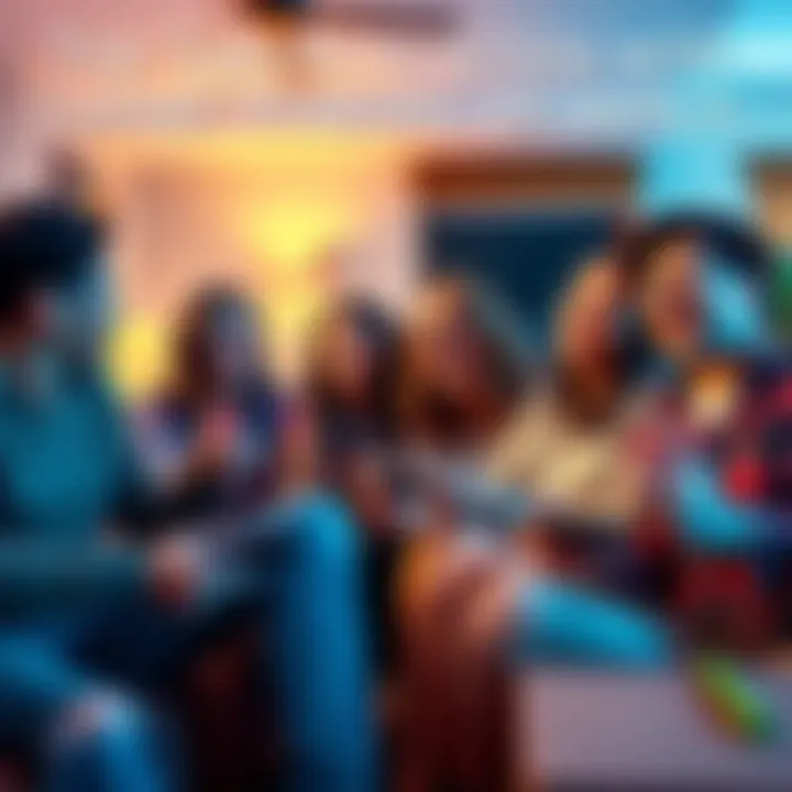 Friends playing Nintendo Switch together A group of friends enjoying Nintendo Switch games in a cozy living room, laughing and having fun with various controllers in hand.