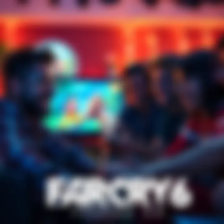 Four friends enjoying a multiplayer co-op video game session, focused on the screen with excitement