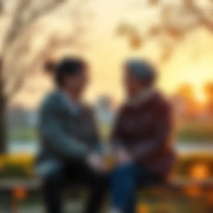 Two friends sitting on a bench, laughing and sharing memories, showing the importance of friendship