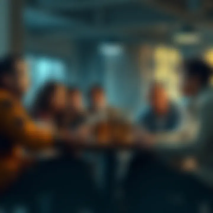A group of friends sitting around a table, discussing a D&D game with sci-fi elements, some look skeptical while others seem excited.
