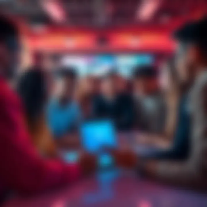 A diverse group of people engaged in a conversation about online trends, expressing their thoughts on social dynamics and community influence.