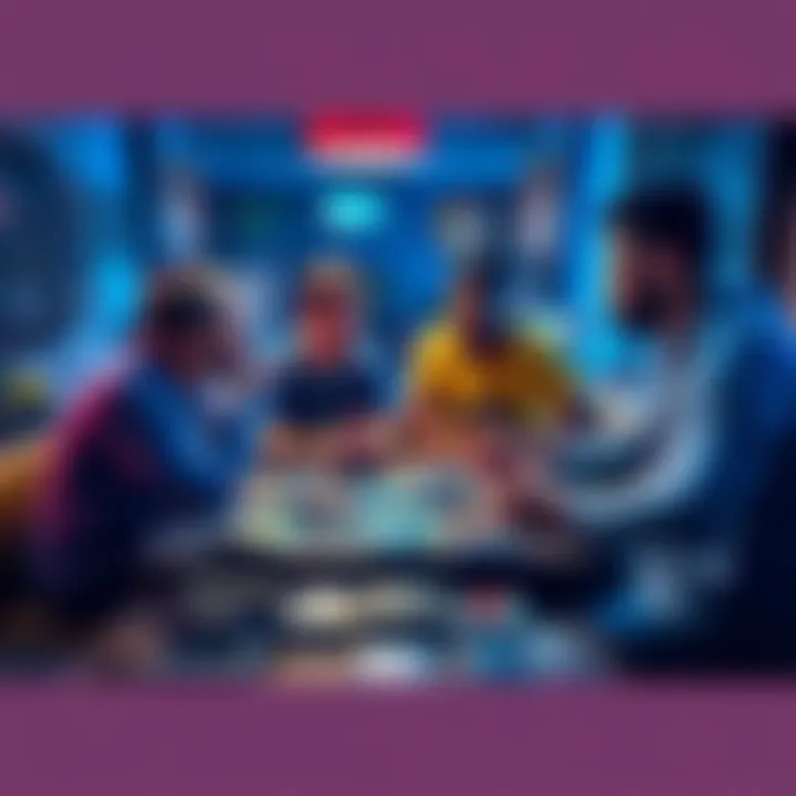 Four friends gathered around a table, sharing memories about video games, with a variety of game covers scattered around them.