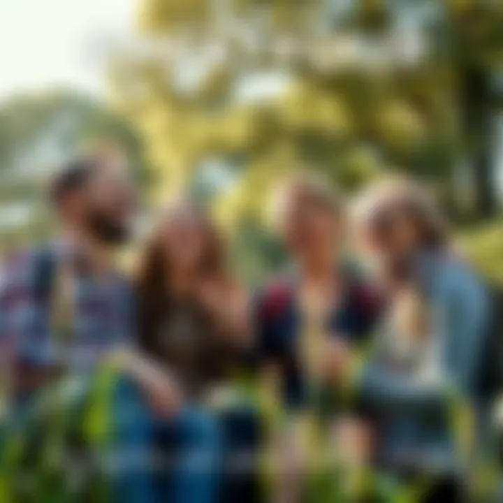 People enjoying nature Group of friends laughing and enjoying a sunny day outdoors surrounded by nature