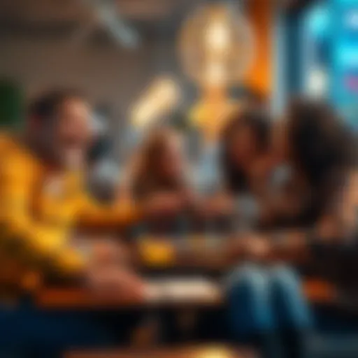 Friends enjoying a game night A group of friends laughing and playing board games together at a table