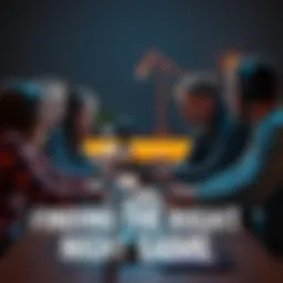 Four friends sitting around a table with gaming devices looking frustrated while discussing game options