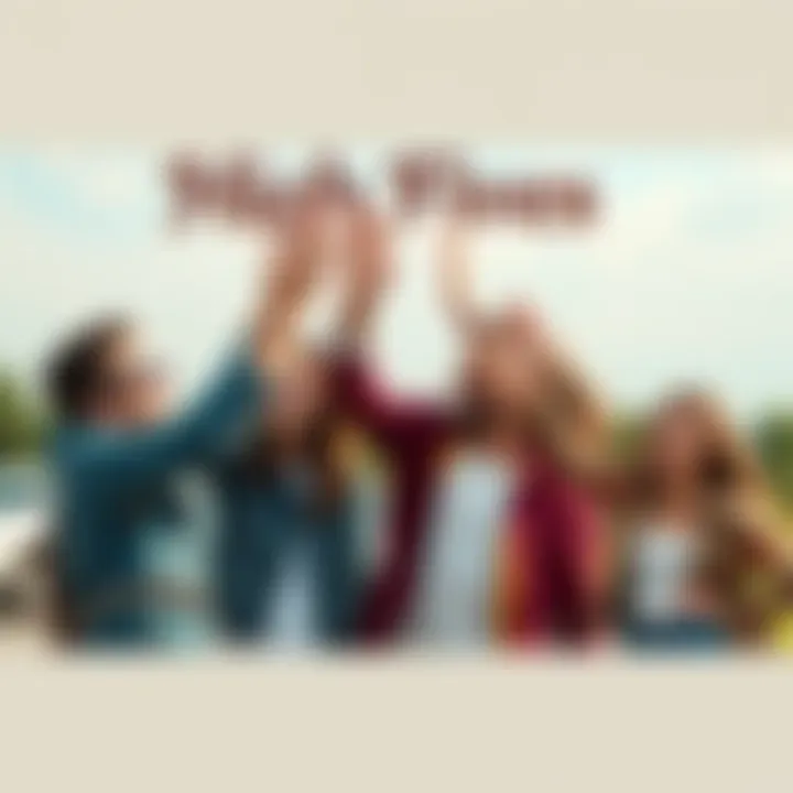 A group of friends joyously giving high fives to each other in a casual outdoor setting, smiling and celebrating their friendship.