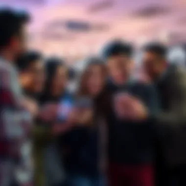 A group of friends sharing a laugh over a funny video on their phones