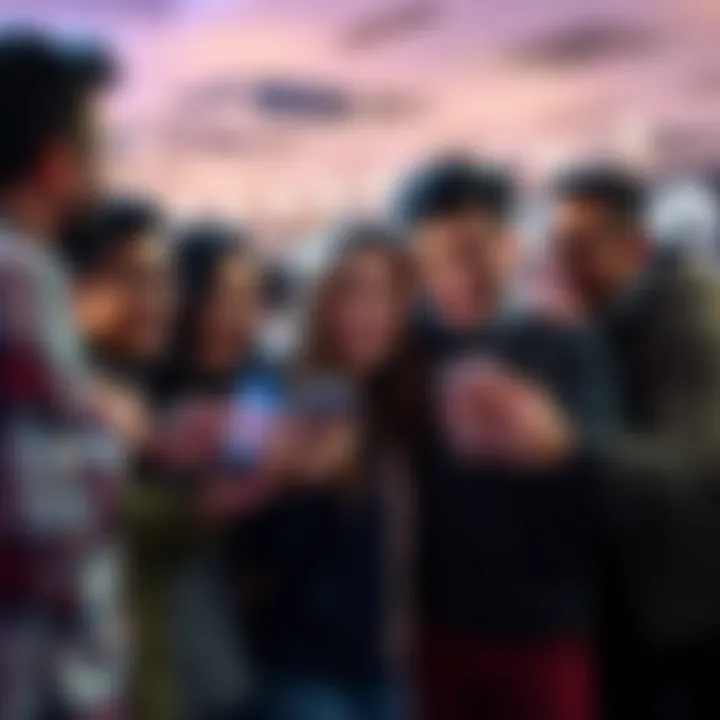 A group of friends sharing a laugh over a funny video on their phones