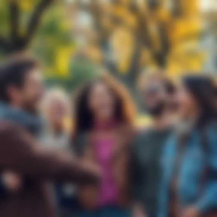 People sharing a laugh together A group of friends laughing and enjoying a lighthearted moment in a park