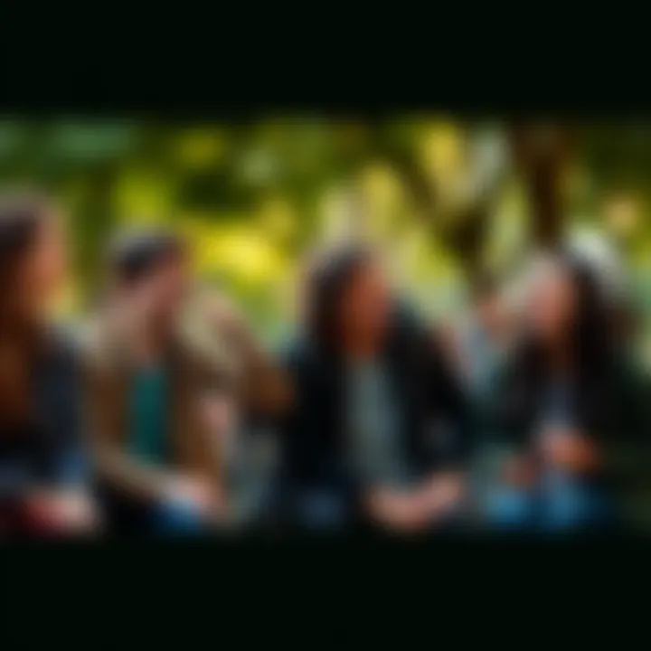 People laughing together A group of friends sharing a laugh in a park