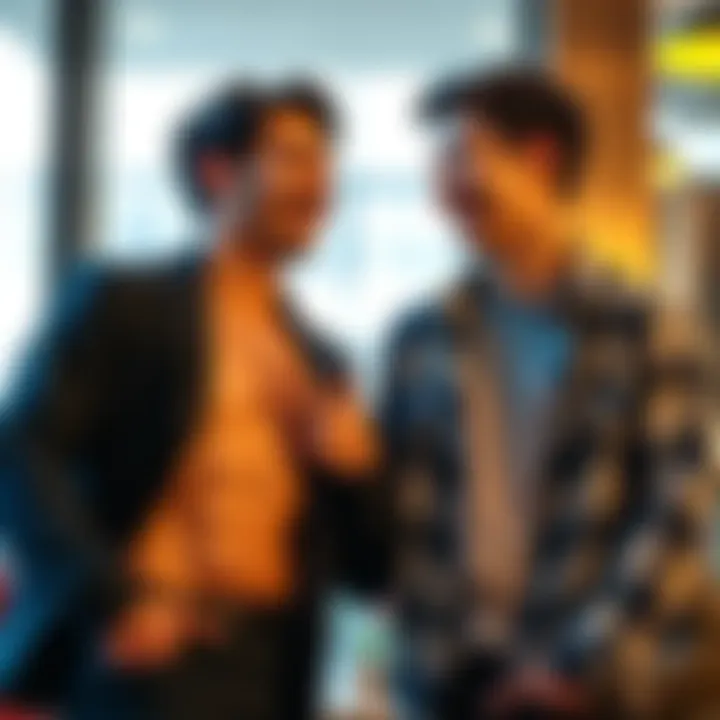 Two friends share a lighthearted moment, one complimenting the other's physique in a playful manner, highlighting humor in their friendship.