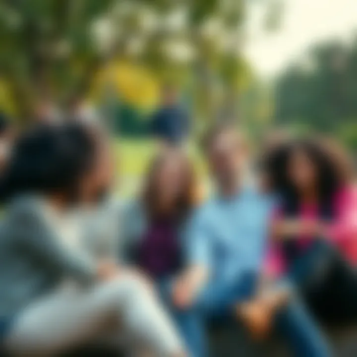 A diverse group of friends sitting in a park, sharing laughs and enjoying each other's company, highlighting the joy of true friendship.