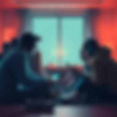 Group of people listening to a podcast A group of friends sitting together, wearing headphones, and enjoying a podcast episode on their phone, with a cozy room backdrop.