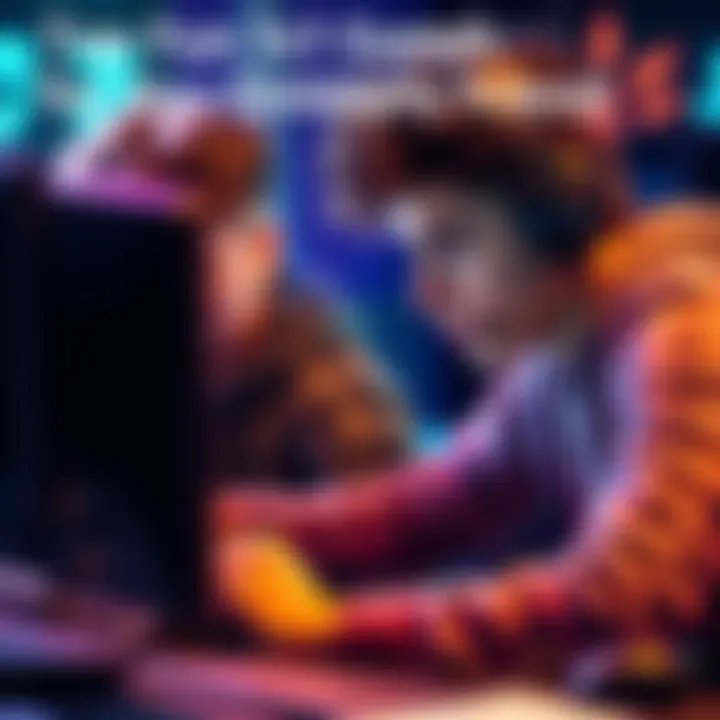 Two friends playing a competitive game Two friends intensely focused on a 1v1 video game match on a computer