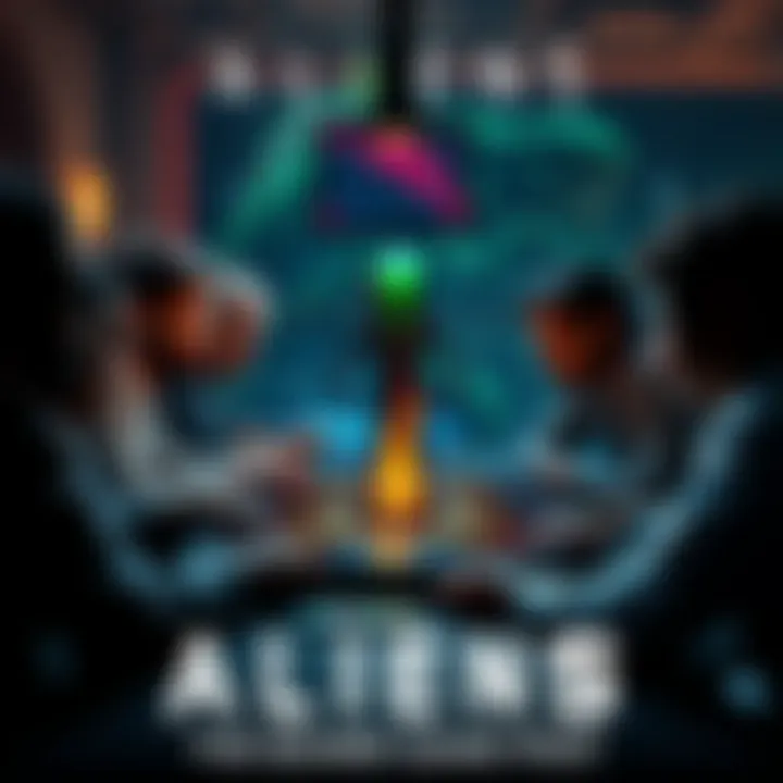 Group of friends playing ALIENS Board Game Friends gathered around a table playing the ALIENS Board Game with excitement and strategy involved