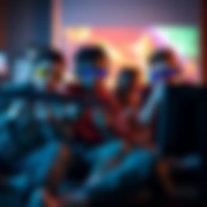 A group of friends enjoying a free co-op shooter game on their PCs, showcasing exciting gameplay with colorful graphics.