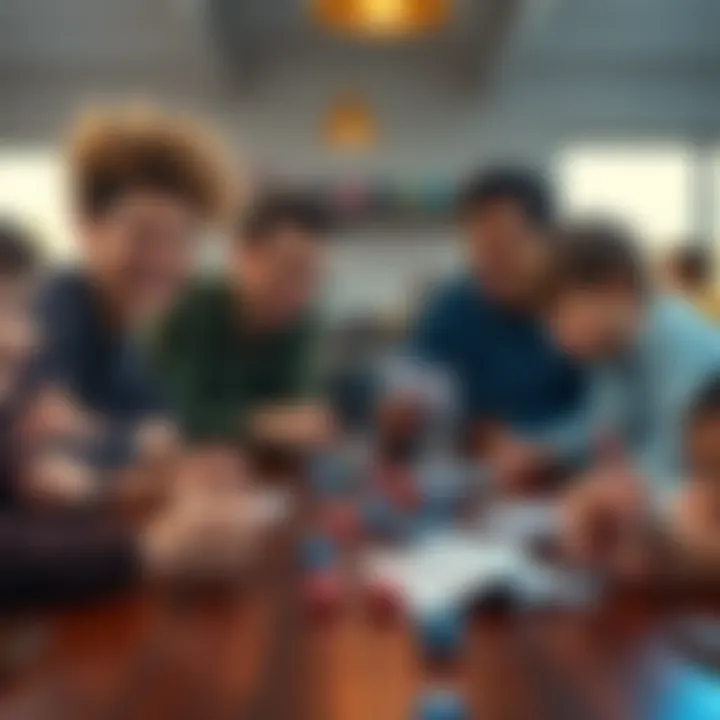 A group of young friends gathered around a table, enthusiastically playing Dungeons & Dragons with dice and character sheets, showing expressions of joy and camaraderie despite a school bully lurking ...