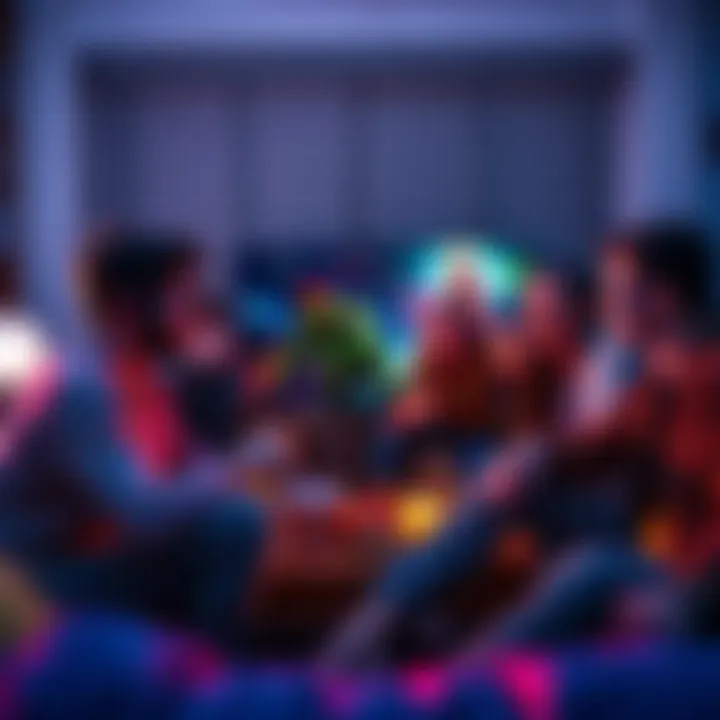 Friends Playing Horror Games Together A group of friends gathered around a TV, sharing laughs and reacting to scary moments in a horror game, with snacks and drinks nearby.