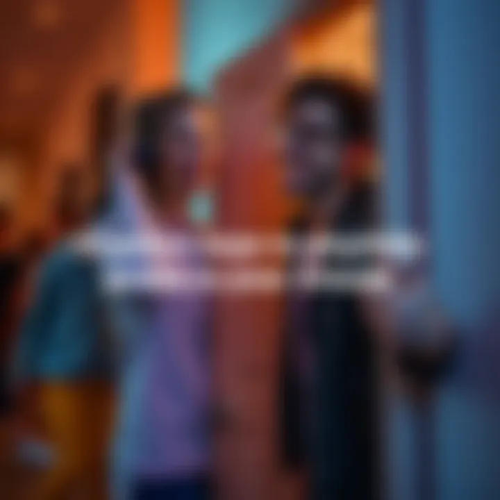 Two friends laughing as one hides behind a door to scare the other